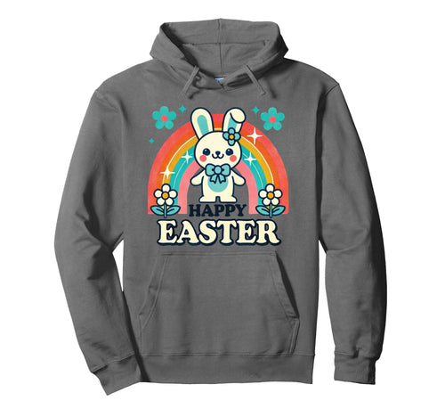 Easter Rabbit Rainbow Aesthetic Happy Hoodie - Casual Everyday Wear Unisex - T-Shirt, Sweatshirt, Hoodie