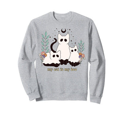 Ghost Cats Halloween Witchy Boho Sweatshirt - Novelty Apparel for Adults - T-Shirt, Sweatshirt, Hoodie
