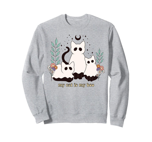 Ghost Cats Halloween Witchy Boho Sweatshirt - Novelty Apparel for Adults - T-Shirt, Sweatshirt, Hoodie