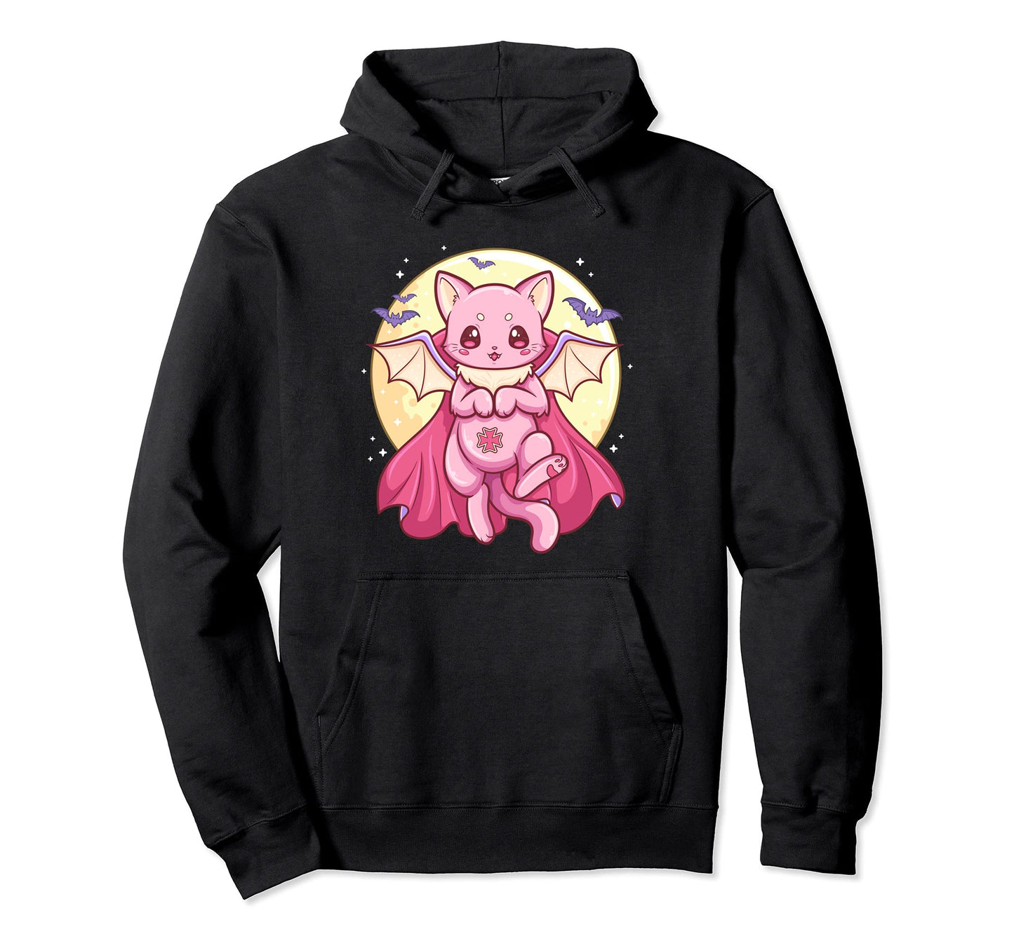 Kawaii Pastel Goth Creepy Bat Cat Hoodie - Unique Graphic Unisex - T-Shirt, Sweatshirt, Hoodie