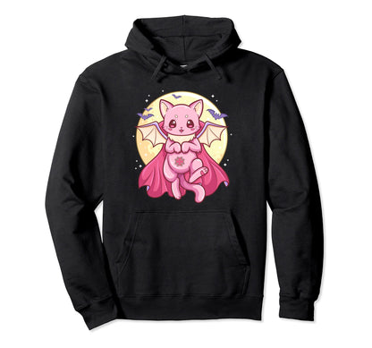 Kawaii Pastel Goth Creepy Bat Cat Hoodie - Unique Graphic Unisex - T-Shirt, Sweatshirt, Hoodie