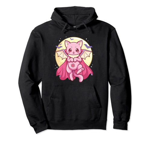 Kawaii Pastel Goth Creepy Bat Cat Hoodie - Unique Graphic Unisex - T-Shirt, Sweatshirt, Hoodie