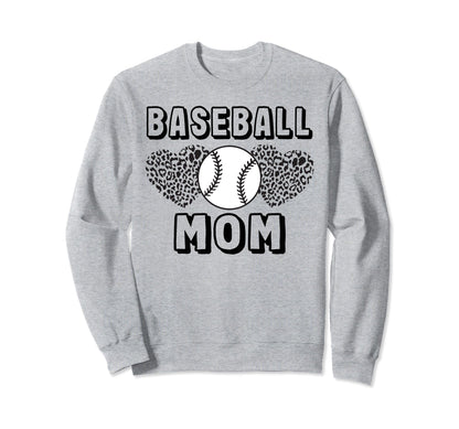 Baseball Mom Leopard Heart Game Day Sweatshirt - Graphic Print Unisex - T-Shirt, Sweatshirt, Hoodie
