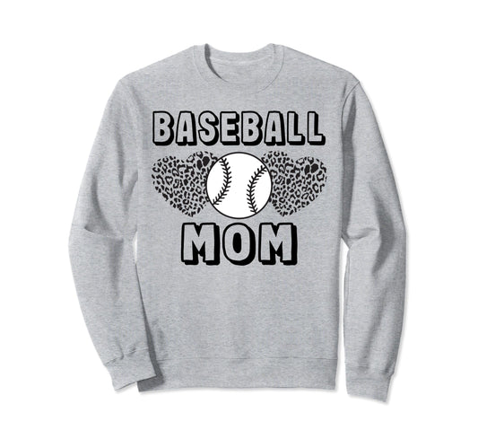 Baseball Mom Leopard Heart Game Day Sweatshirt - Graphic Print Unisex - T-Shirt, Sweatshirt, Hoodie