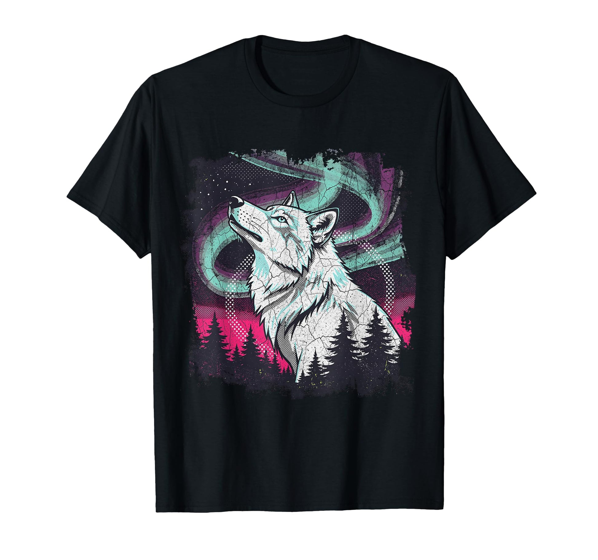 Howling Wolf Aurora 90S Grunge Aesthetic T-Shirt - Aesthetic Graphic Unisex - T-Shirt, Sweatshirt, Hoodie