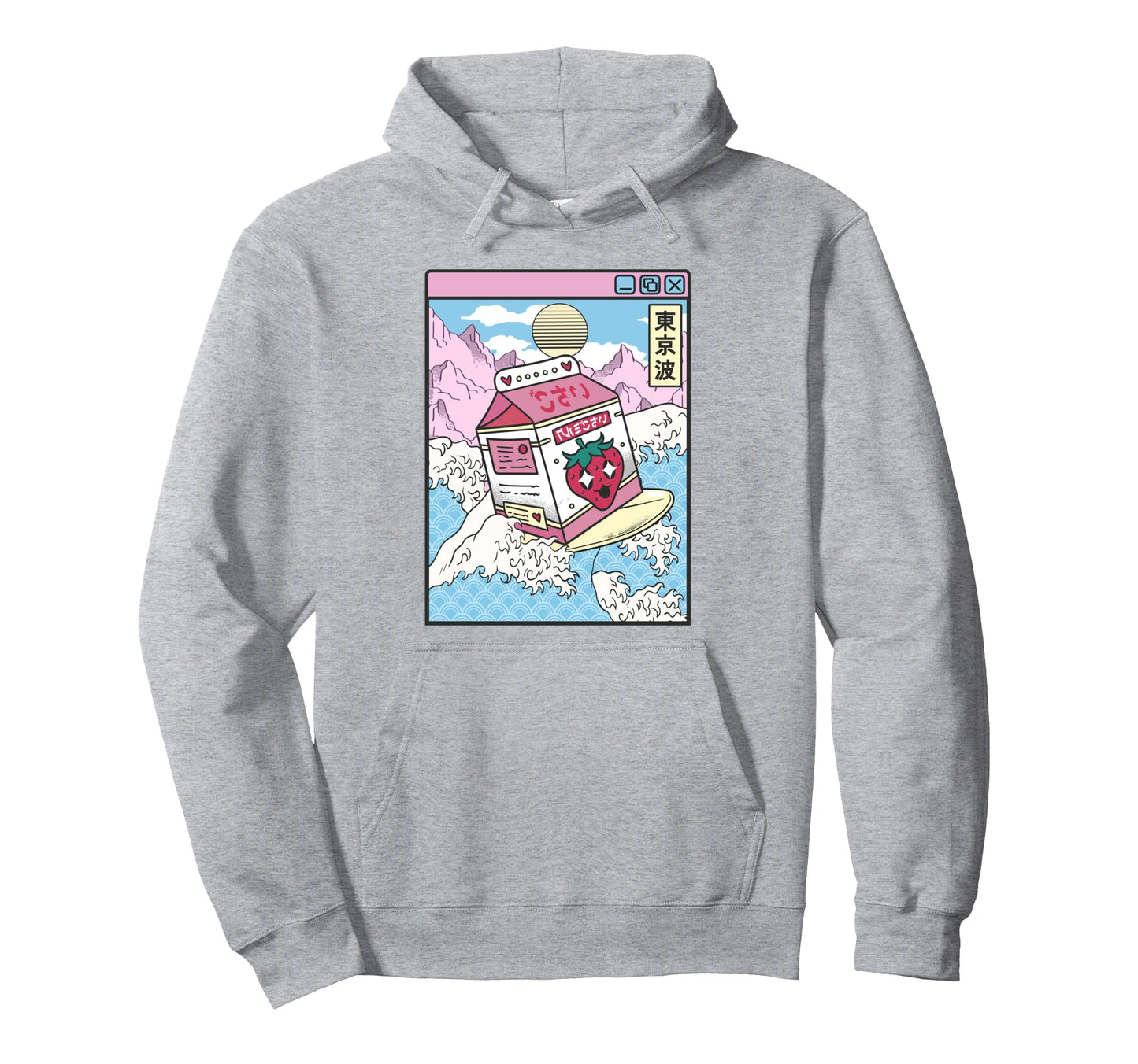Surfing Strawberry Milk Carton Japan Hoodie - Aesthetic Graphic Men Women - T-Shirt, Sweatshirt, Hoodie