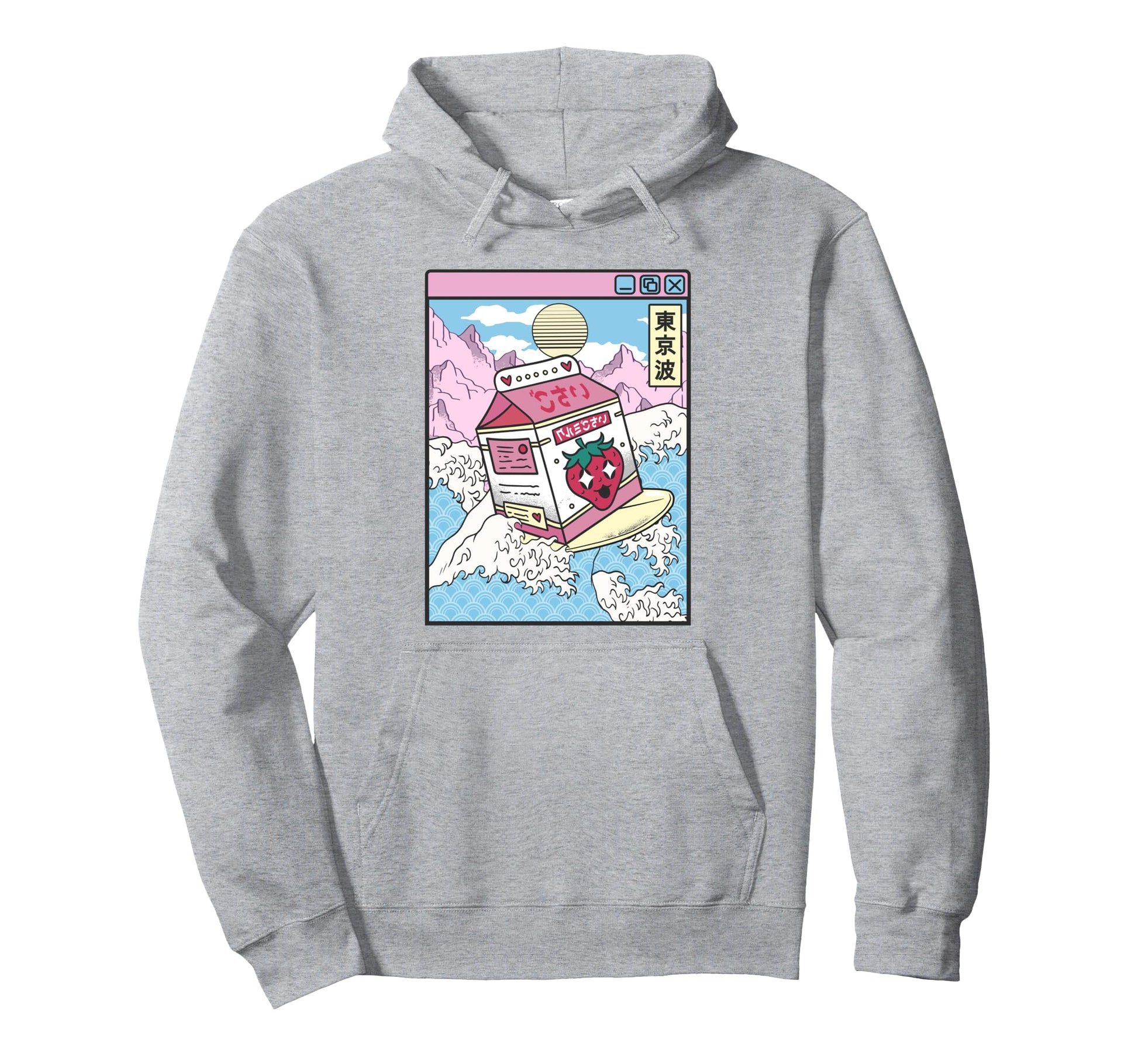 Surfing Strawberry Milk Carton Japan Hoodie - Aesthetic Graphic Men Women - T-Shirt, Sweatshirt, Hoodie