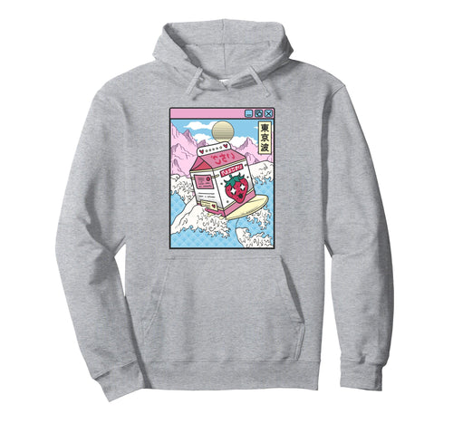 Surfing Strawberry Milk Carton Japan Hoodie - Aesthetic Graphic Men Women - T-Shirt, Sweatshirt, Hoodie
