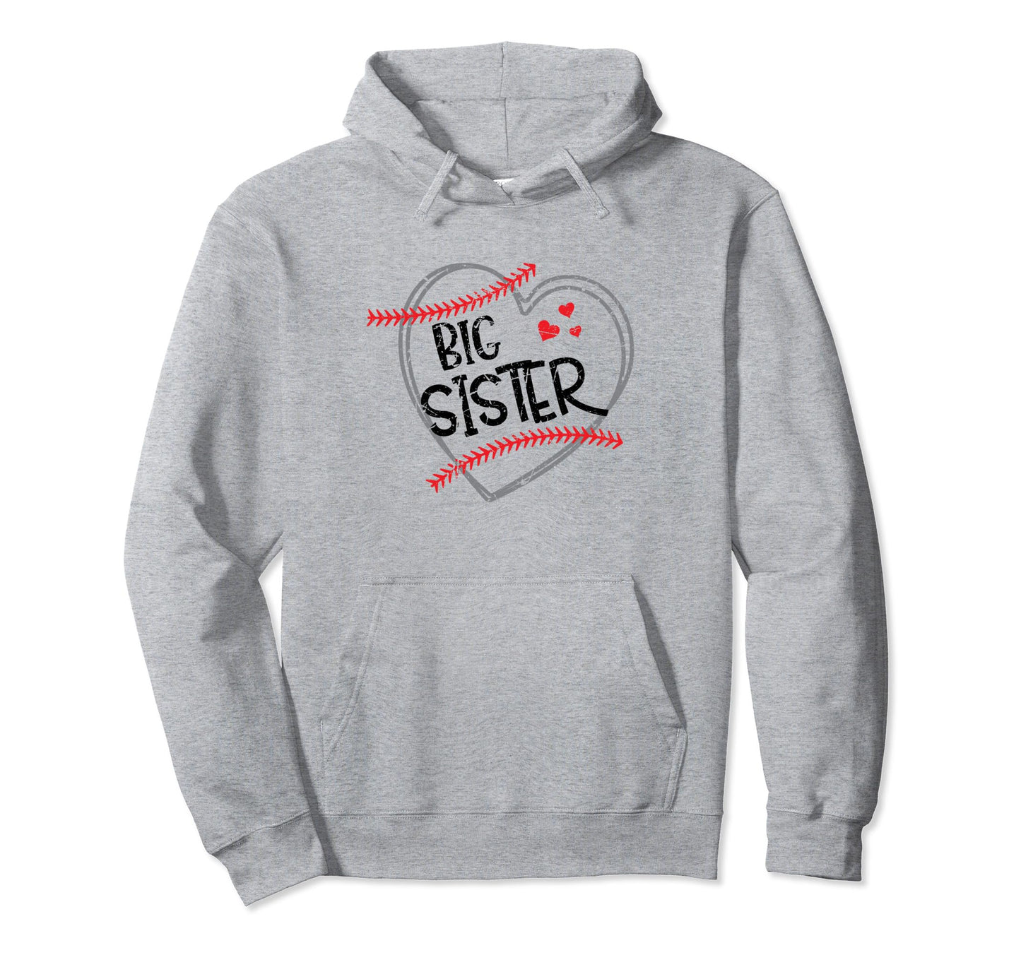 Big Sister Baseball Heart Funny Sporty Hoodie - Unique Graphic Unisex - T-Shirt, Sweatshirt, Hoodie