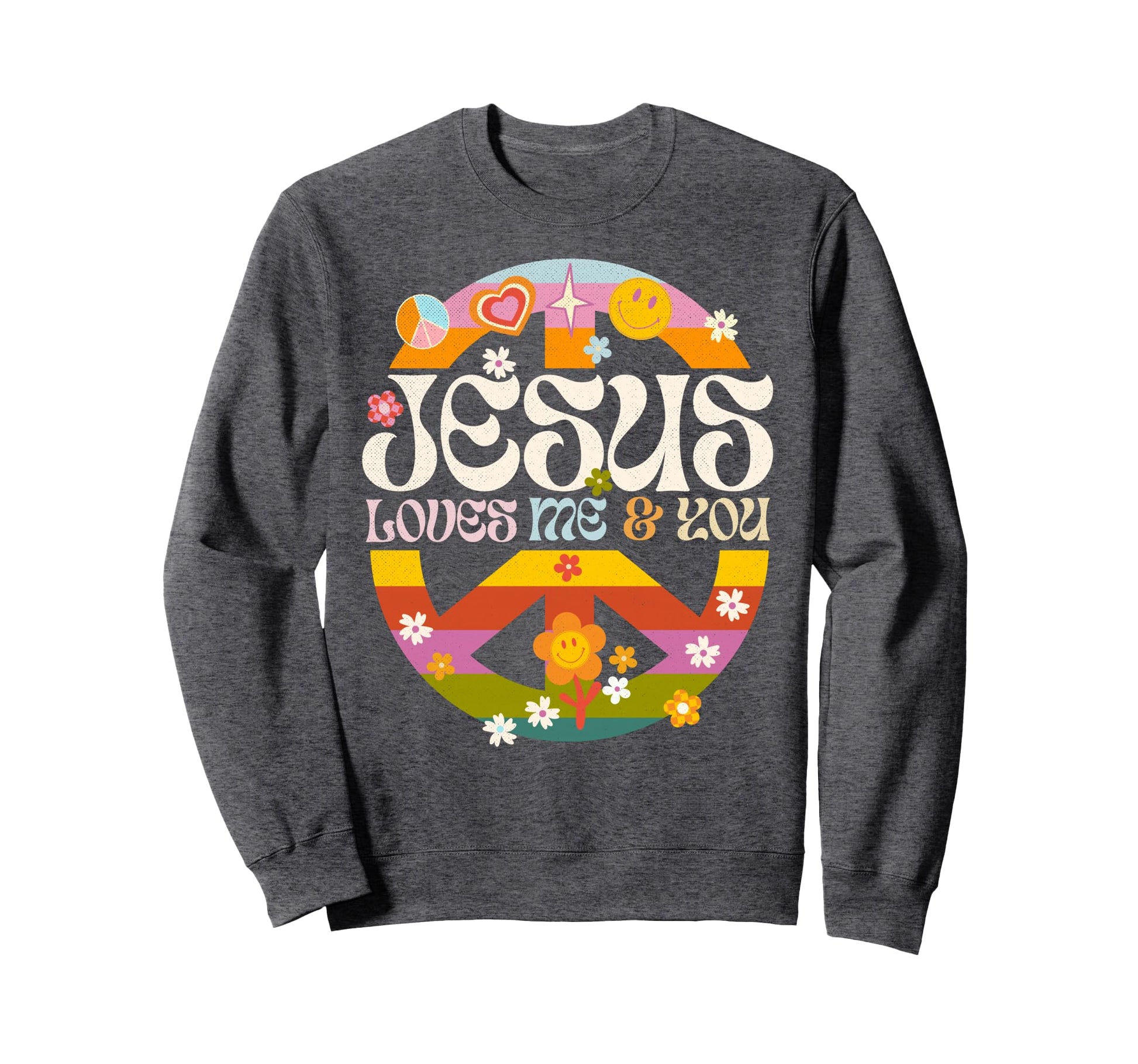 Groovy Jesus Loves Me Rainbow Peace Sweatshirt - Graphic Print for Adults - T-Shirt, Sweatshirt, Hoodie