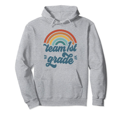 Team 1St Grade Groovy Rainbow First Day Hoodie - Graphic Print Unisex - T-Shirt, Sweatshirt, Hoodie