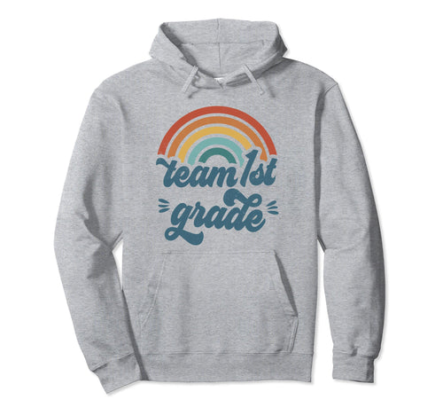 Team 1St Grade Groovy Rainbow First Day Hoodie - Graphic Print Unisex - T-Shirt, Sweatshirt, Hoodie