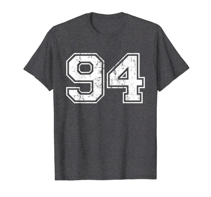 Number 94 Varsity Distressed Sports Team T-Shirt - Trendy Graphic Unisex - T-Shirt, Sweatshirt, Hoodie