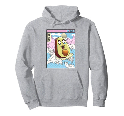 Happy Avocado Surfing Japanes Waves Hoodie - Aesthetic Graphic Men Women - T-Shirt, Sweatshirt, Hoodie