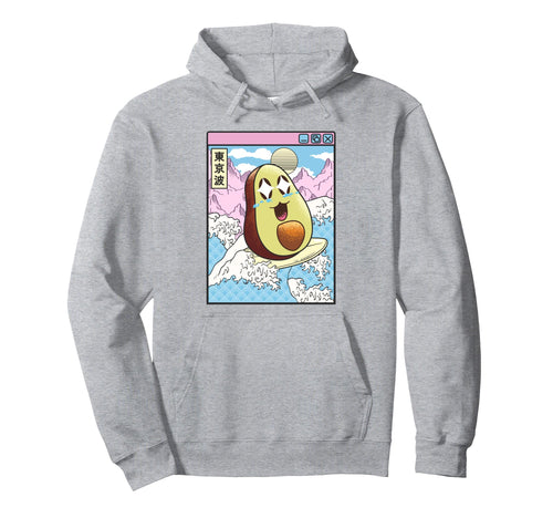 Happy Avocado Surfing Japanes Waves Hoodie - Aesthetic Graphic Men Women - T-Shirt, Sweatshirt, Hoodie