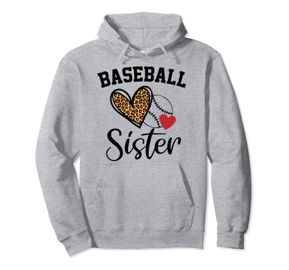 Baseball Sister Leopard Heart Funny Hoodie - Aesthetic Graphic Unisex - T-Shirt, Sweatshirt, Hoodie