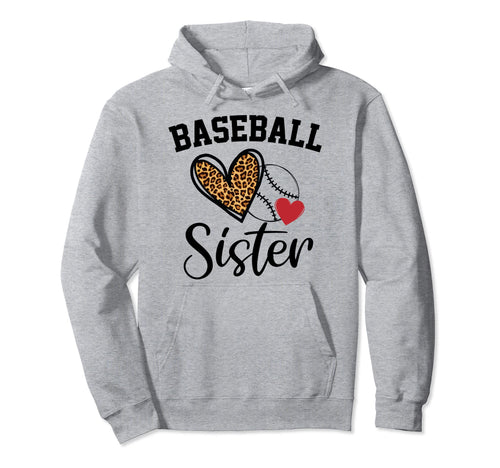 Baseball Sister Leopard Heart Funny Hoodie - Aesthetic Graphic Unisex - T-Shirt, Sweatshirt, Hoodie
