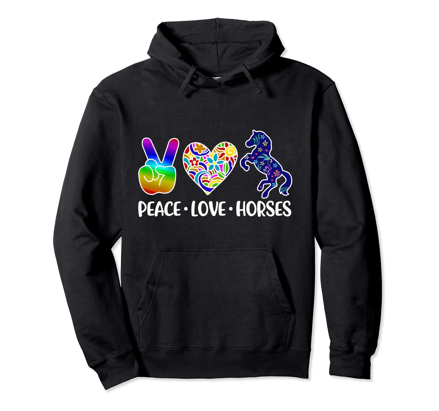 Peace Love Horses Hoodie - Minimalist Print Men Women - T-Shirt, Sweatshirt, Hoodie