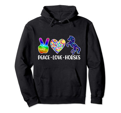 Peace Love Horses Hoodie - Minimalist Print Men Women - T-Shirt, Sweatshirt, Hoodie