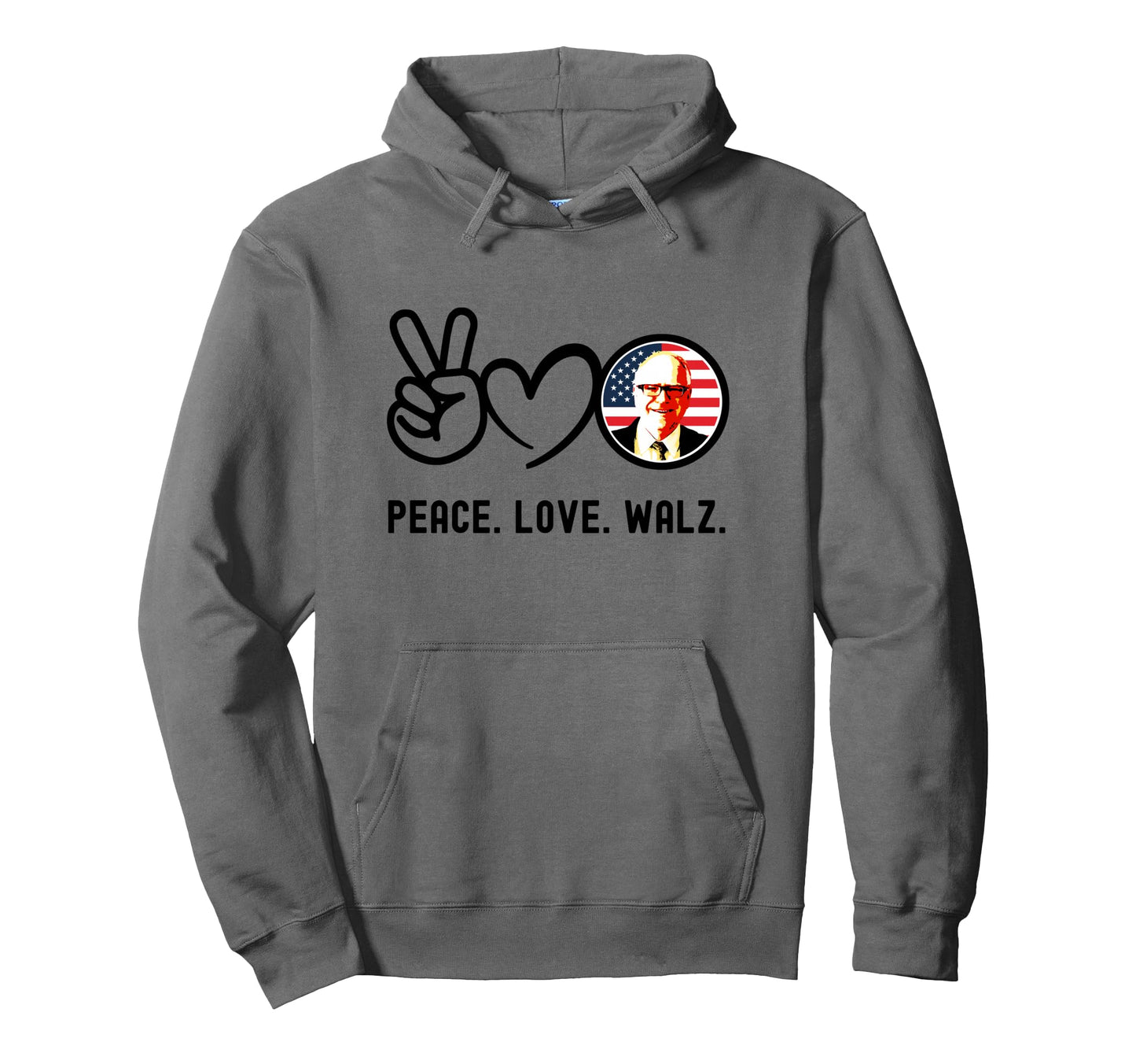 Peace Love Walz Usa American Flag Hoodie - Unique Graphic for Adults - T-Shirt, Sweatshirt, Hoodie