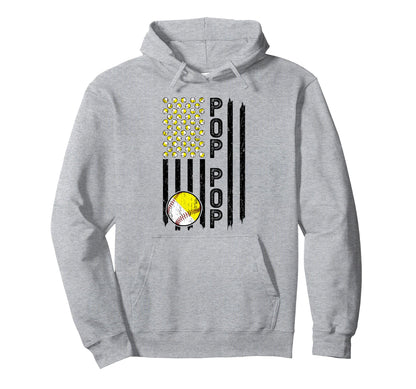 Pop Pop American Flag Softball Hoodie - Minimalist Print Men Women - T-Shirt, Sweatshirt, Hoodie