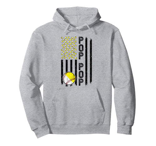 Pop Pop American Flag Softball Hoodie - Minimalist Print Men Women - T-Shirt, Sweatshirt, Hoodie