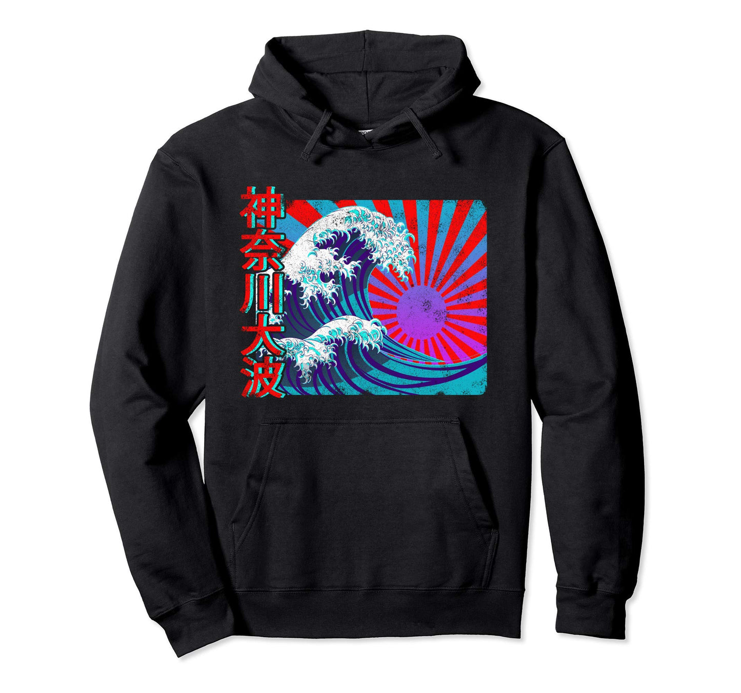 Great Wave Bright Japanese Flag Kanji Hoodie - Custom Art Print Men Women - T-Shirt, Sweatshirt, Hoodie