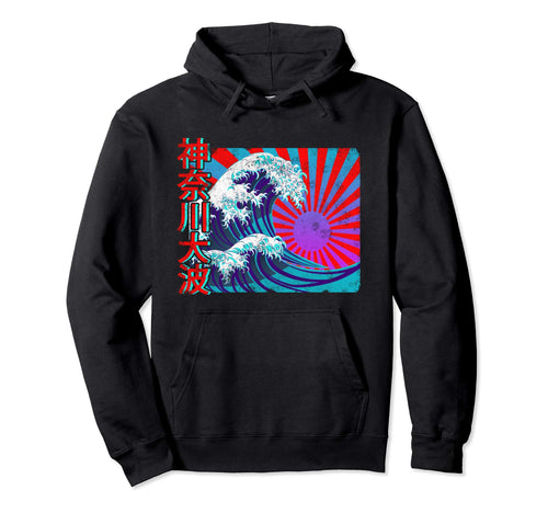 Great Wave Bright Japanese Flag Kanji Hoodie - Custom Art Print Men Women - T-Shirt, Sweatshirt, Hoodie