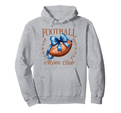Game Day Blue Croquette Bow Football Mom Hoodie - Graphic Print Men Women - T-Shirt, Sweatshirt, Hoodie