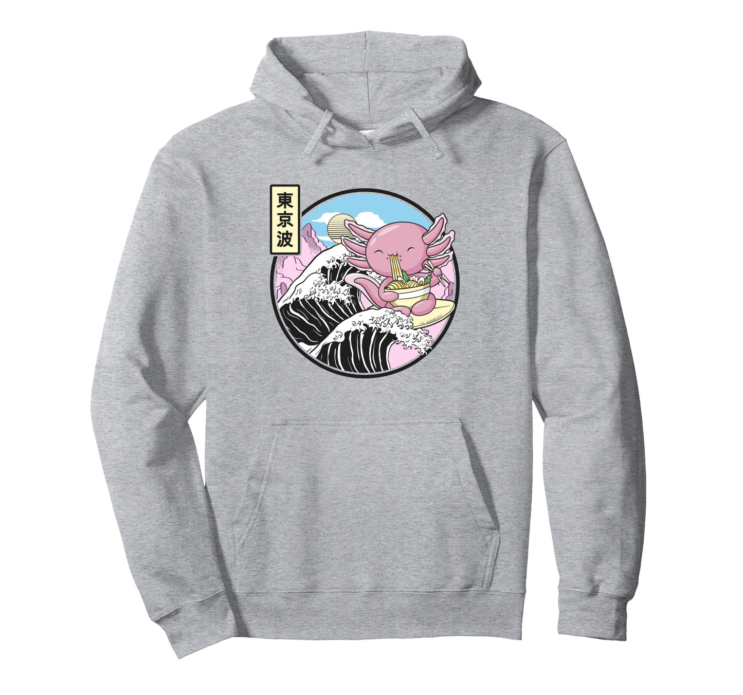 Axolotl Eating Ramen Kanagawa Wave Anime Hoodie - Streetwear Style Unisex - T-Shirt, Sweatshirt, Hoodie