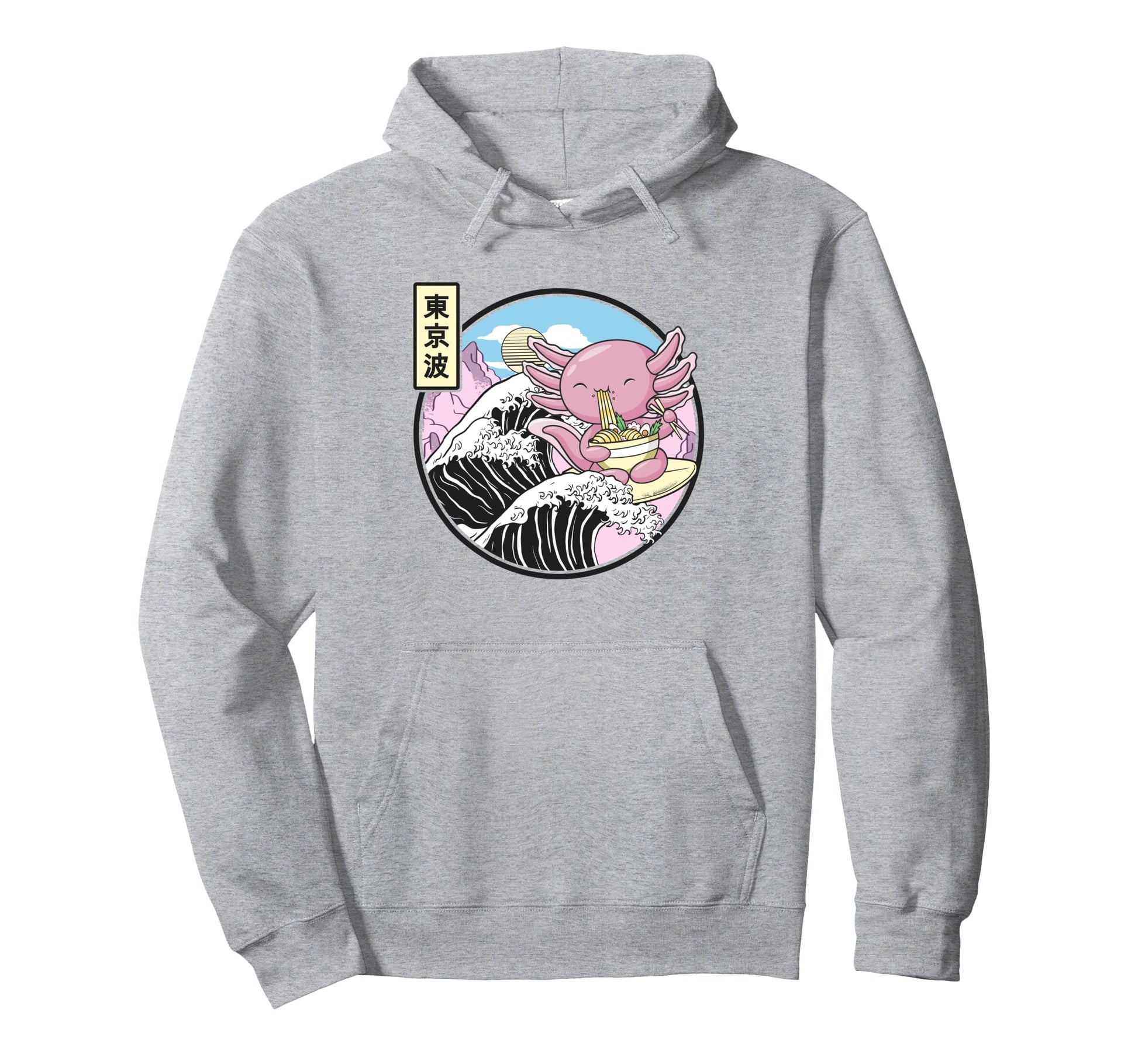 Axolotl Eating Ramen Kanagawa Wave Anime Hoodie - Streetwear Style Unisex - T-Shirt, Sweatshirt, Hoodie