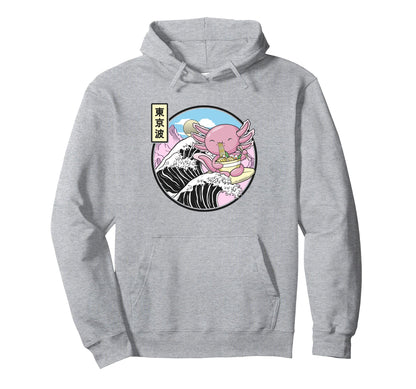 Axolotl Eating Ramen Kanagawa Wave Anime Hoodie - Streetwear Style Unisex - T-Shirt, Sweatshirt, Hoodie