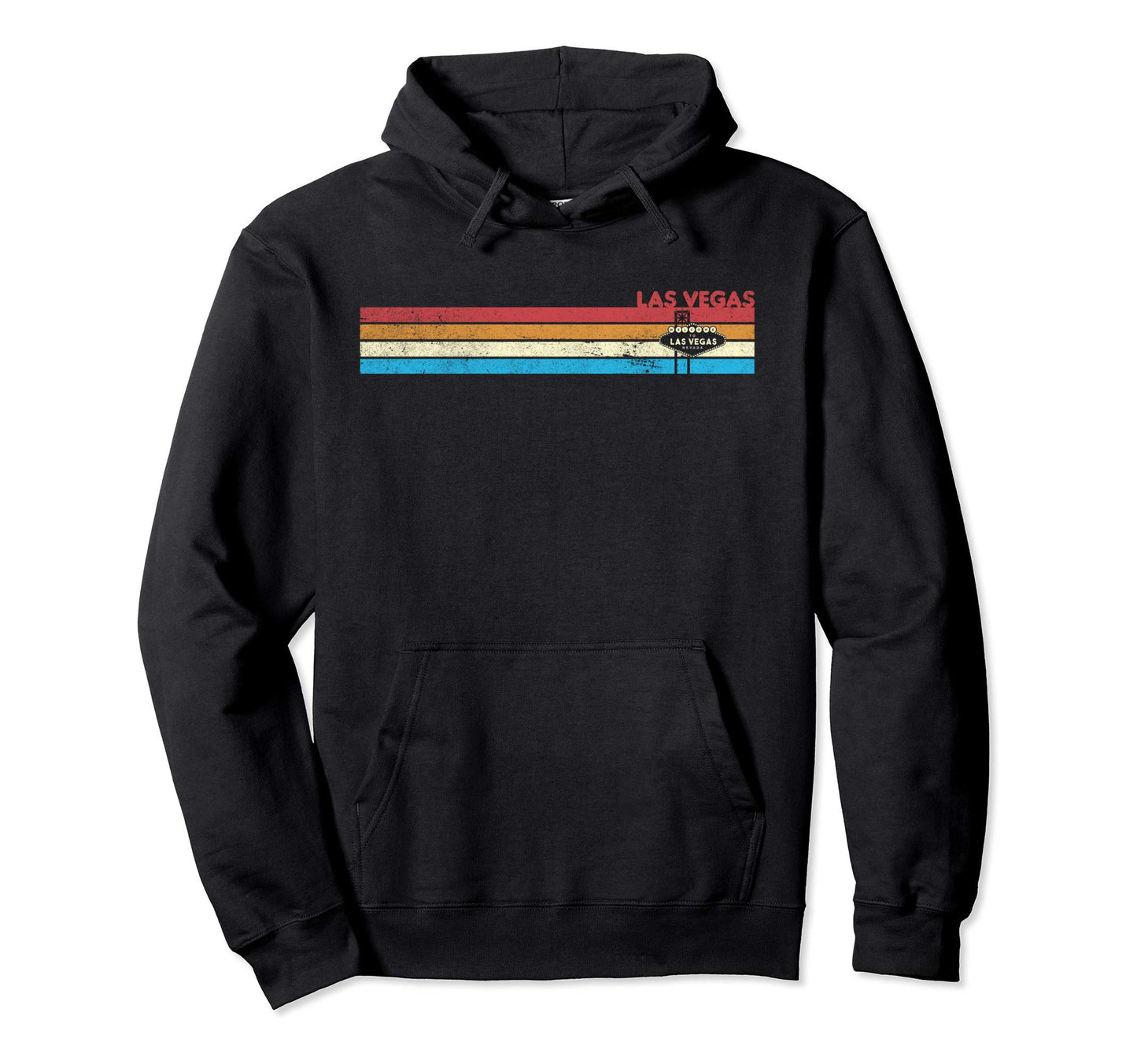 70S Rainbow Stripe Las Vegas Sign Hoodie - Novelty Apparel for Adults - T-Shirt, Sweatshirt, Hoodie