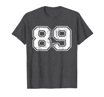 Number 89 Varsity Distressed Sports T-Shirt - Fun Novelty Design Unisex - T-Shirt, Sweatshirt, Hoodie