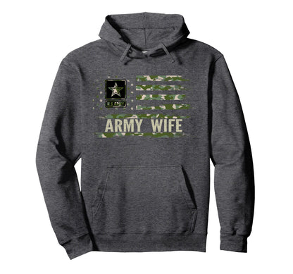 Army Wife Camo American Flag Veteran Gift Hoodie - Graphic Print for Adults - T-Shirt, Sweatshirt, Hoodie