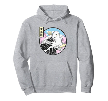 Happy Surfing Ghost Kanagawa Wave Hoodie - Fun Novelty Design Unisex - T-Shirt, Sweatshirt, Hoodie