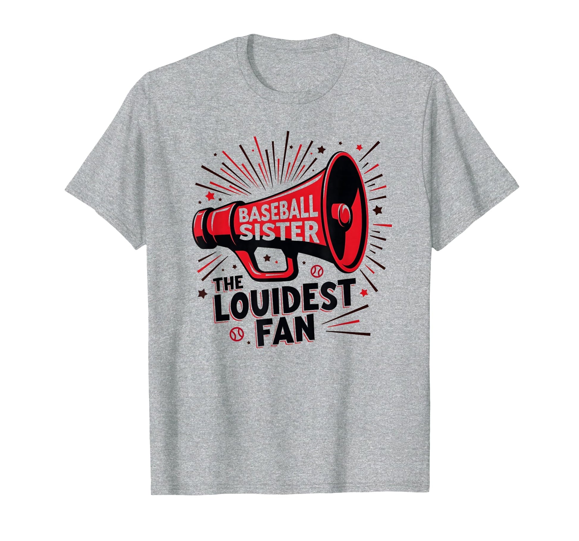 Baseball Sister Loudest Fan Megaphone T-Shirt - Unique Graphic for Adults - T-Shirt, Sweatshirt, Hoodie