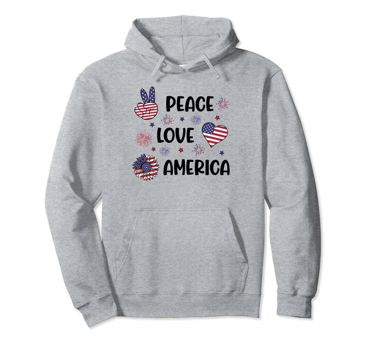 4Th July Patriotic Peace Love America Hoodie - Minimalist Print Unisex - T-Shirt, Sweatshirt, Hoodie