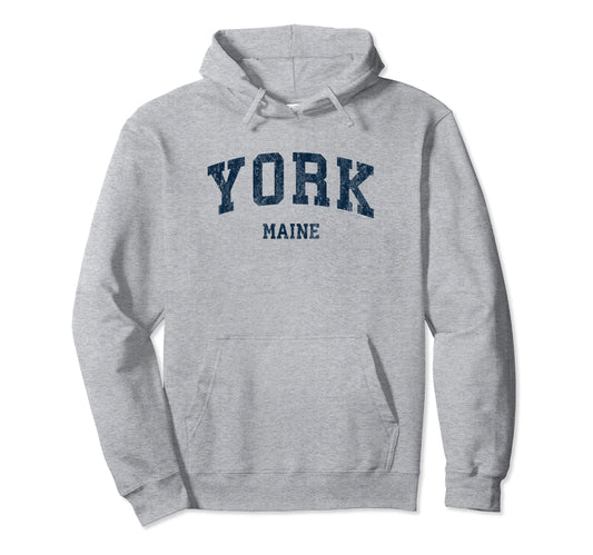 York Maine Me Varsity Sports Navy Hoodie - Novelty Apparel for Adults - T-Shirt, Sweatshirt, Hoodie