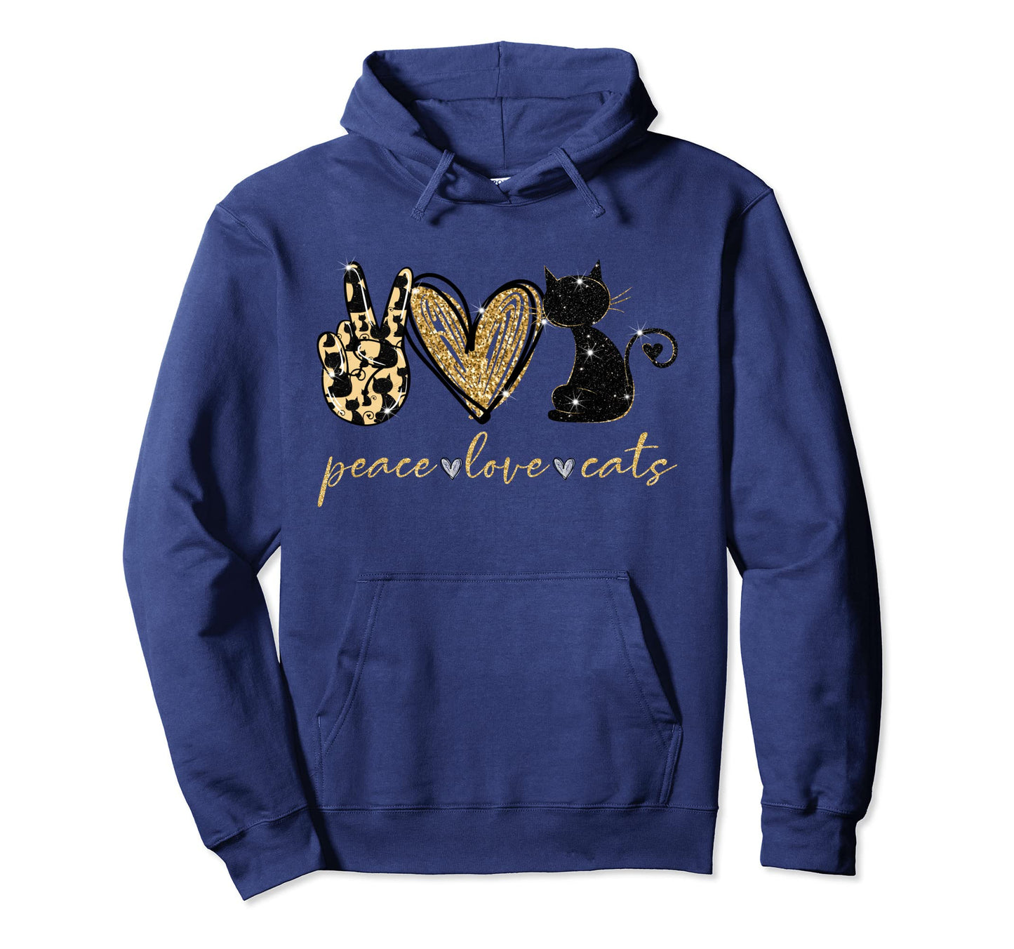 Funny Peace Love Black Cat Gift Hoodie - Novelty Apparel for Adults - T-Shirt, Sweatshirt, Hoodie