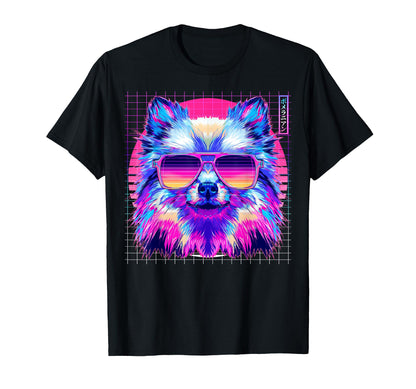 Pomeranian Sunglasses Dog Vaporwave T-Shirt - Graphic Print for Adults - T-Shirt, Sweatshirt, Hoodie