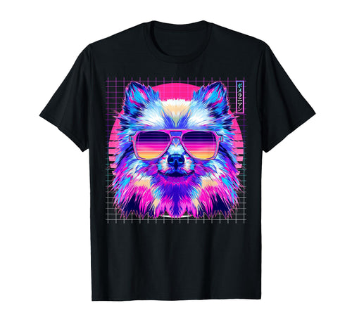 Pomeranian Sunglasses Dog Vaporwave T-Shirt - Graphic Print for Adults - T-Shirt, Sweatshirt, Hoodie