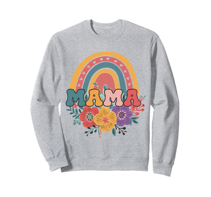 Mama Rainbow Floral Happy Sweatshirt - Aesthetic Graphic for Adults - T-Shirt, Sweatshirt, Hoodie