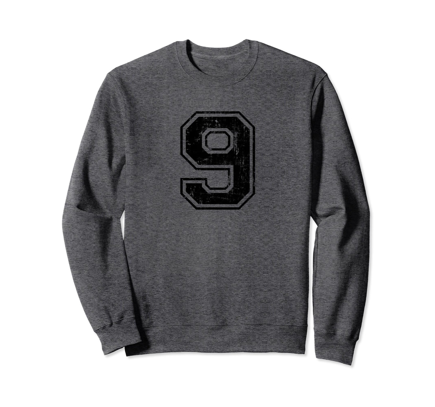 Number 9 Nine Varsity Distressed Sweatshirt - Minimalist Print for Adults - T-Shirt, Sweatshirt, Hoodie