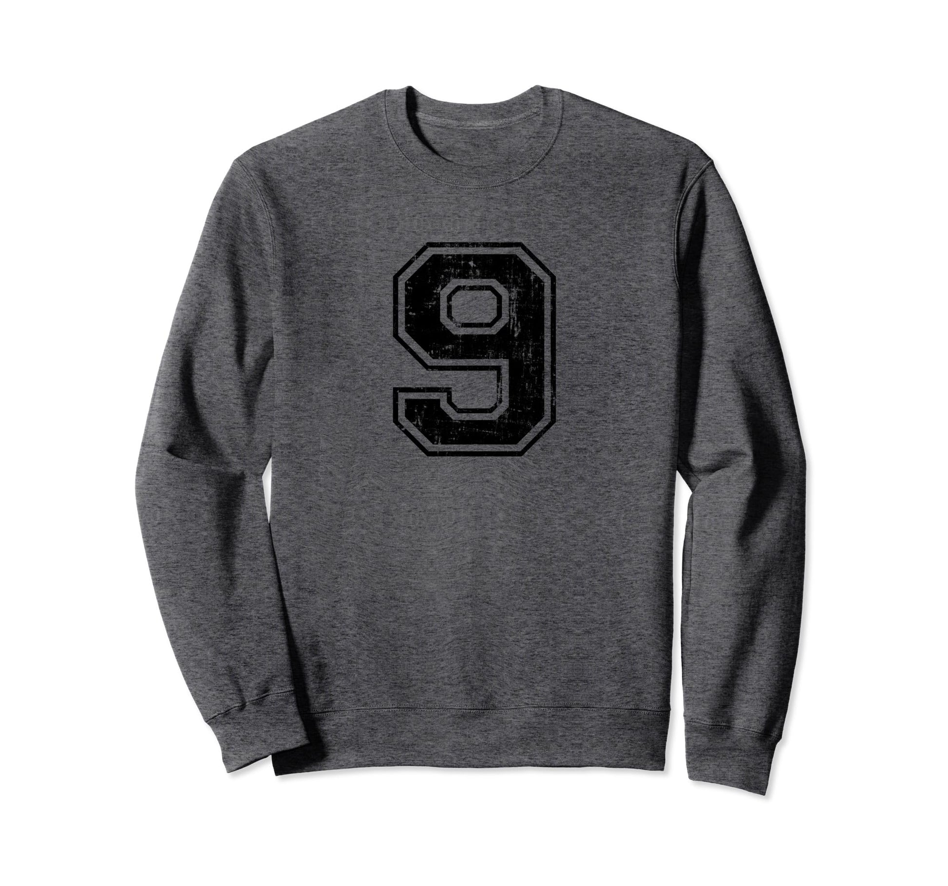 Number 9 Nine Varsity Distressed Sweatshirt - Minimalist Print for Adults - T-Shirt, Sweatshirt, Hoodie