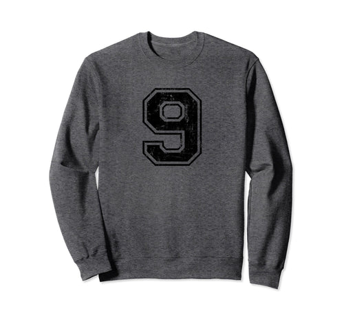 Number 9 Nine Varsity Distressed Sweatshirt - Minimalist Print for Adults - T-Shirt, Sweatshirt, Hoodie