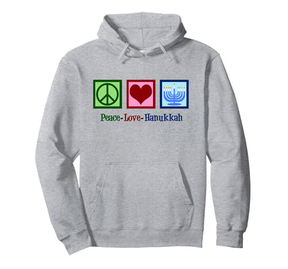 Peace Love Hanukkah Menorah Jewish Hoodie - Aesthetic Graphic for Adults - T-Shirt, Sweatshirt, Hoodie