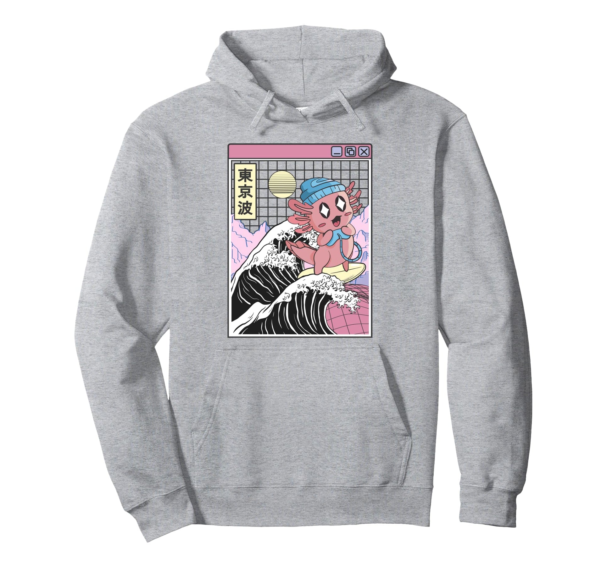 Gaming Axolotl Surfing Kanagawa Wave Hoodie - Streetwear Style Men Women - T-Shirt, Sweatshirt, Hoodie