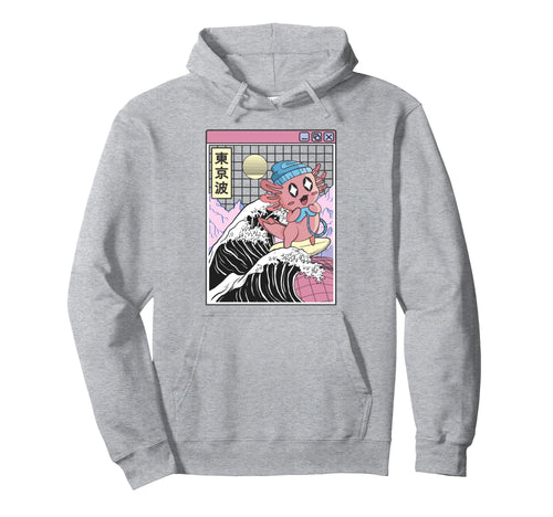Gaming Axolotl Surfing Kanagawa Wave Hoodie - Streetwear Style Men Women - T-Shirt, Sweatshirt, Hoodie