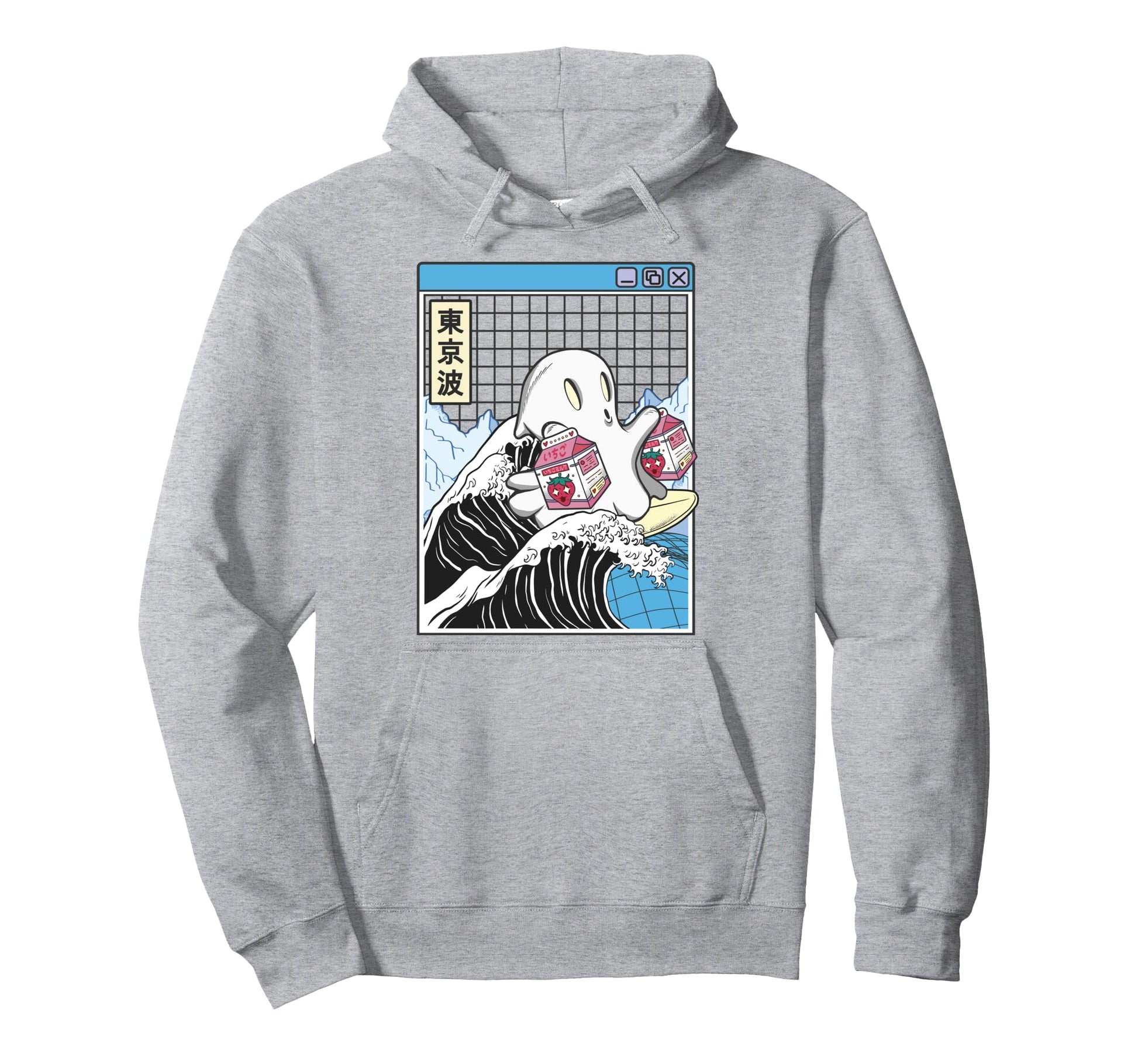 Surfing Ghost Strawberry Milk Cartons Hoodie - Streetwear Style for Adults - T-Shirt, Sweatshirt, Hoodie